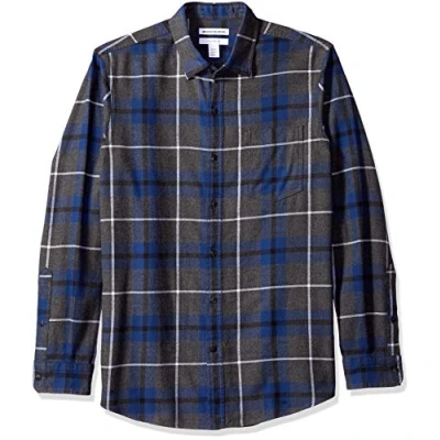 Image of Amazon Essentials Men&#039;s Long Sleeve Flannel Shirt (Available in Big &amp; Tall), Blue Charcoal Heather Plaid, S