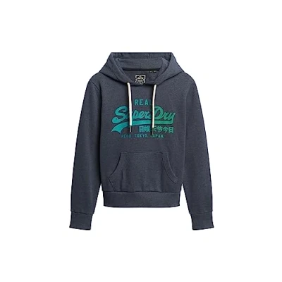 Image of Superdry Women&#039;s Tonal Vl Graphic Hoodie Sweatshirt, Indigo Marl, UK 10