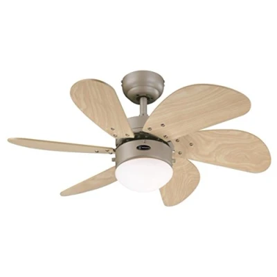 Image of Westinghouse Ceiling Fans 78158 Turbo Swirl One 76 cm Six Indoor Fan, Opal Frosted Glass, wood, Titanium Finish with Light Maple Blades