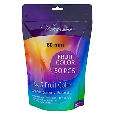 Image of VIBRATISSIMO Fruit Coloured Condoms 50 Pack I Feel Real &amp; Extra Lubricated for Men Resealable Condom Bag Colourful Ultra Thin w=60mm