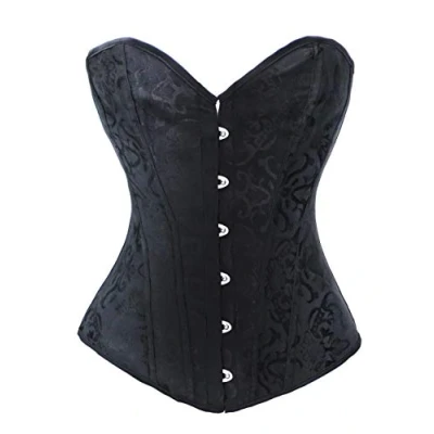 Image of Bslingerie Womens Waist Cincher Boned Corset with Brocade (UK 16 (XXL), Black)