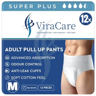 Image of 12 x Super Plus Incontinence Pants Women &amp; Men Adults Nappies Advanced Absorption and Soft Stretch Waistband Pull Up Waist Size Medium 65 135 cm (3 Packs of 12, Medium)
