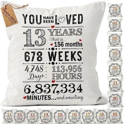 Image of CROWNLY CRYSTAL®(Double Sided) Gifts for 13 Year Olds Girl and Boy Cushion Covers 18x18 Inch 13th Birthday Decorations Girls Granddaughter Boys Cover 45x45 cm