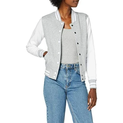 Image of Build Your Brand Women&#039;s Sweat College Jacket, womens, BY027 00659 0054, Heather Grey/White, XL