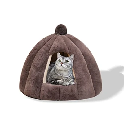 Image of Galatée Cat Cave Bed, Washable Cushion Bed With Nonskid Bottom, Pet Removable Inner Cushion, Soft And Cosy Plush Igloo(M, Grey)