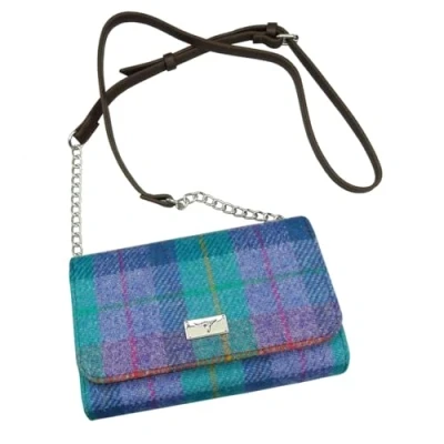 Image of Glen Appin Harris Tweed &#039;Strathy&#039; Wallet Shoulder Handbag (79 Turquoise Check)