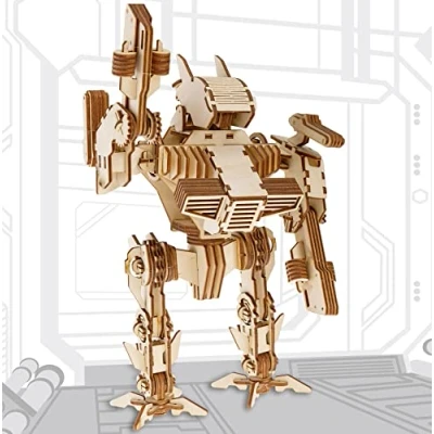 Image of qollorette Robot Toy Wooden 3D Puzzle for Adults, Kids, Wood Model Kits Adults to Build Building Construction