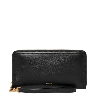 Image of Fossil Women&#039;s Logan RFID Zip Around Clutch Black Wallet, One Size