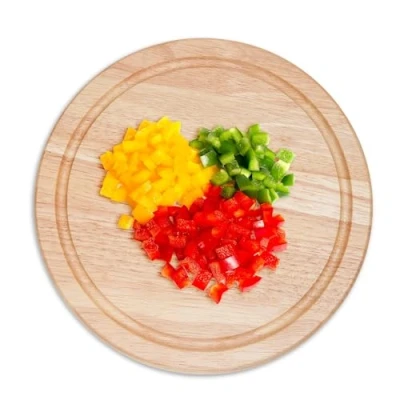 Image of Wooden Chopping Board for Kitchen Large Cutting Wood Serving Tray &amp; Meat, Vegetables, Cheeses Bread (Round 25x25cm)
