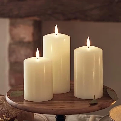 Image of Lights4fun Set of 3 Rechargeable TruGlow® Battery LED Flameless Pillar Candles Real Wax with Timer Indoor Use