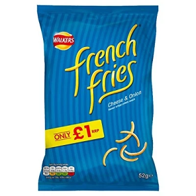 Image of Walkers French Fries Cheese &amp; Onion Snacks PMP 52g (Pack of 12 x 52g)