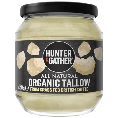 Image of Hunter &amp; Gather Organic Beef Tallow from Grass Fed British Cows 450g Gluten Free, Seed Oil Free Keto, Low Carb, Paleo I Ancestrally Inspired Nutrition Simply 1 Ingredient Glass Jar