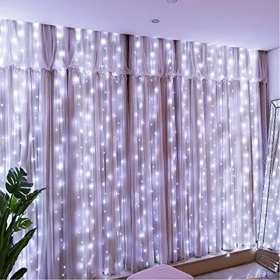 Image of HXWEIYE 300LED White Fairy Curtain Lights, 3mx3m USB Powered 8 Modes Window String Lights with Remote Timer Adjustable Brightness for Bedroom, Indoor, Outdoor, Weddings, Party, Decorations