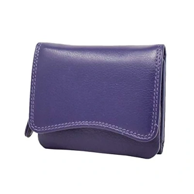 Image of House of Luggage Womens Real Soft Leather Trifold Clutch Purse Photo ID Banknotes Coins Card Holder Wallet HLG216 Purple