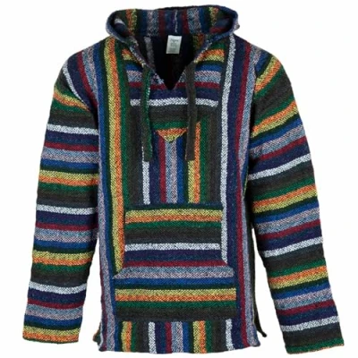 Image of Siesta Baja Hoodie Mexican Jerga Hooded Top Hippie Festival Jumper for Men and Women Vibrant Stripe XXL