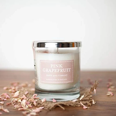 Image of The Country Candle Company Pastels Glass Pink Grapefruit Scented, Up to 50 Hours Burn Time