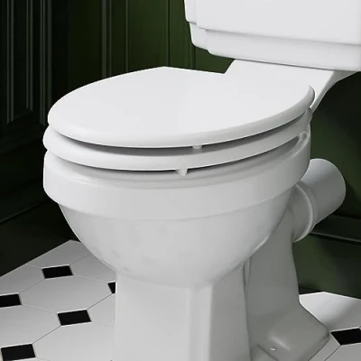 Image of Bathroom Toilet Seat Traditional Round Soft Close Top Fix Hinges White Gloss