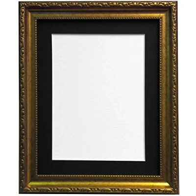 Image of FRAMES BY POST Shabby Chic Gold Picture Photo Frame with Black Mount A3 For Image size A4