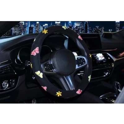 Image of Mayco Bell 2016 Automotive Women Embroidery Cute Car Steering Wheel Cover (Butterfly)