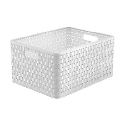 Image of Rotho, Country, Storage basket 28 l in rattan look A4, Plastic (PP) BPA free, white, A4+/28l (43,0 x 33,0 21,5 cm)