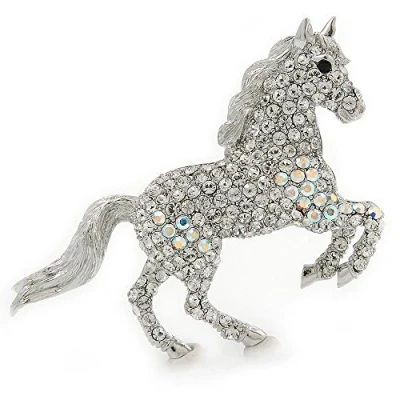 Image of Avalaya Clear/AB Pave Set Austrian Crystal &#039;Horse&#039; Brooch 65mm Across