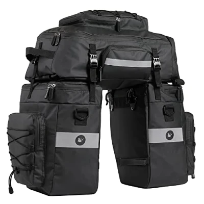 Image of BAIGIO 3 in 1 Multifunctional Bike Panniers Large 75L Bicycle Rear Rack Bags for Back Seat Cycling Carrier Backpack with Shoulder Straps &amp; Waterproof Rain Cover, Touring Travel Storage