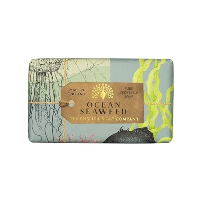 Image of The English Soap Company Anniversary Wrapped Bar, Seaweed Shea Butter Exfoliating Bar for Face and Body, Ocean Scent 190g