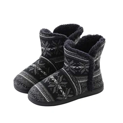 Image of Rojeam Winter Boots Slippers Knitted Women Men Home Booties Plush House Shoes Indoor Outdoor Black Size 7.5/8 UK