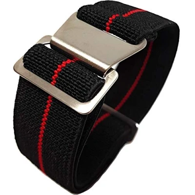 Image of Max French Marine Nationale Elastic Nylon Navy Divers Parachute Watch Straps 20mm 22mm Military Bands (20mm, Black/Red)