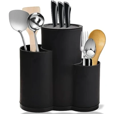 Image of 3 in Knife Block Without Knives, Universal Round Holder Unequipped with Utensil Holder, Empty Holds 12 8 Inch Suitable for All Kitchen Knives