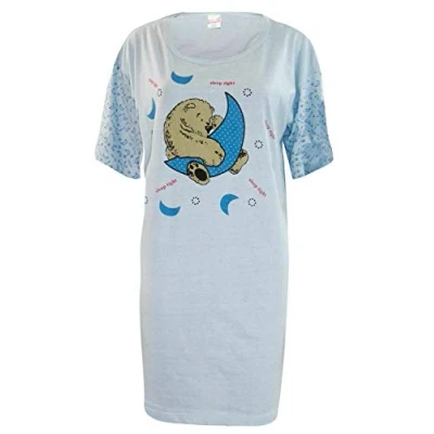 Image of True Face Ladies Nightdress Night Shirt Dress Womens Nighties Nightshirt Pyjamas Cotton (One Size, Moon Sky)