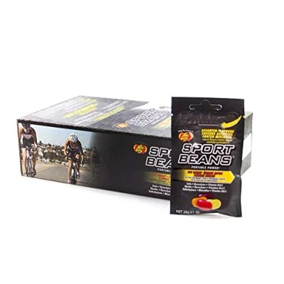 Image of Jelly Belly Sports Beans, Assorted Mix Flavour, Orange, Lemon Lime, Fruit Punch and Raspberry, Contains added Vitamins B C, Provides 25g Carbohydrate 120mg Electrolytes, 24 x 28g Bags