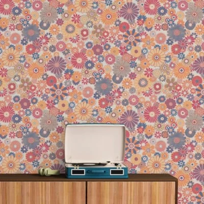 Image of A.S. Création Retro 70&#039;s Daisy Floral Wallpaper Red/Blue/Orange/Yellow/Cream Chic 395354 8.50m x 0.53m Paste The Wall