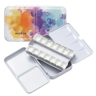Image of MEEDEN Empty Watercolor Tins Palette Paint Case, Small Pink Tin Plus 12 Pcs Half Pans