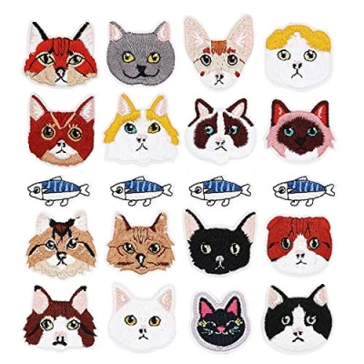 Image of Woohome 20 PCS Cat and Fish Iron On Patches Assorted Cute Kitten Mini Cats Sew DIY Decoration or Repair, Embroidered Appliques for Clothing Backpacks Jeans T Shirt Caps Shoes