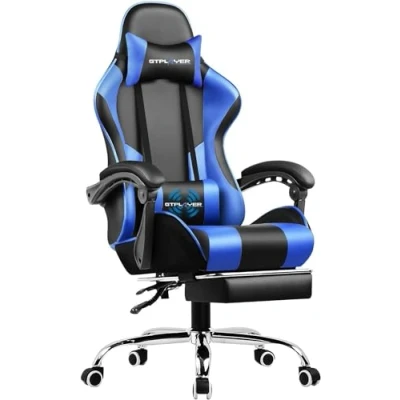 Image of GTPLAYER Gaming Chair,Computer Chair with Footrest and Lumbar Support, Height Adjustable 360 Swivel Seat Headrest for Office or Blue