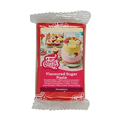Image of FunCakes Flavoured Sugar Paste Strawberry: Delicious Taste, Smooth Texture, Paste, Matching Red Colour, Perfect for Cakes, Cupcakes and Cookies. Halal, Kosher Gluten free. 250 g