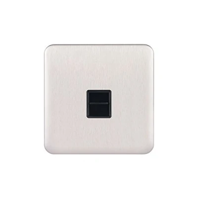 Image of Schneider Electric Lisse Screwless Deco Single Telephone Socket, Secondary, 240V, GGBL7062BSS, Stainless Steel with Black Insert