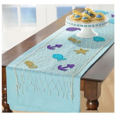 Image of Amscan 242194 Mermaid Wishes Party Fishnet Table Runner &amp; Cut Outs 1.7m