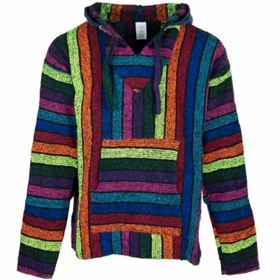Image of Siesta Baja Hoodie Mexican Jerga Hooded Top Hippie Festival Jumper for Men and Women Rainbow XL