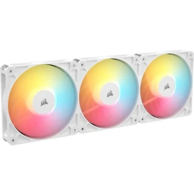 Image of Corsair RS120 R ARGB 120mm PWM +5 Reverse Fans Rotor, Eight RGB LEDs, High Static Pressure, Daisy Chain, Magnetic Dome Bearing, Zero RPM Mode Triple Pack White