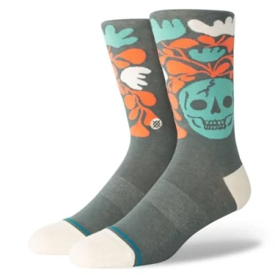 Image of Stance Skelly Nelly Crew Socks Teal Patterned Infiknit Calf Large