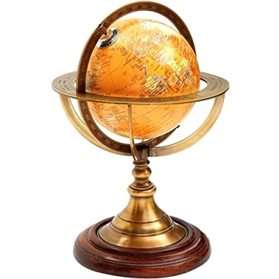 Image of 12 inch Approx Vintage Brass Antique Armillary Tabletop Marine Sphere Globe Nautical Décor Dimentions: 11 H x 8 W 6 L