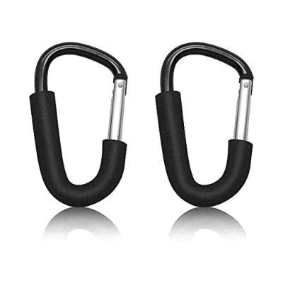 Image of ONE BEST DEAL 2 x Buggy Clips Heavy Duty Stroller Hook Organizer Pushchair Pram Baby Bag Buggies Clip Holder for Pram, Toys and Shopping Black Carabiner
