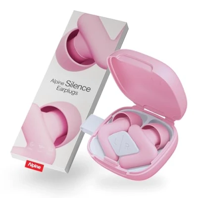 Image of Alpine Silence Ear Plugs for Sleep, Focus &amp; Travel Comfortable, Reusable Hearing Protection V Shape Snug Fit Soft Oval Tips 4 Sizes XS/S/M/L Up to 25dB Noise Reduction Pink