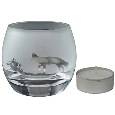 Image of Milford Collection Animo Glass Small Crystal Animal Woodland Tealight Candle Holder Fox
