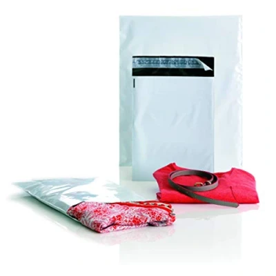 Image of 460 x 350 Blue Label White Polythene Mailing Bags 60 gsm, 100% Recyclable Coextruded Polythene, 100 Pack