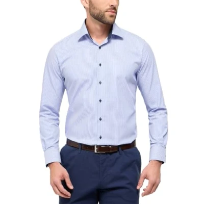 Image of Eterna Long Sleeve Shirt Modern FIT Twill Striped Blue/White