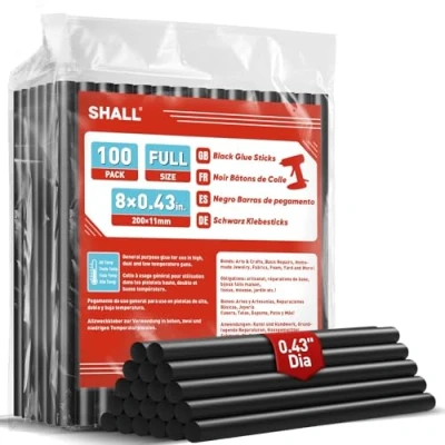 Image of SHALL 100 pack Black Glue Sticks, 0.43in. x 8in.（11mm 200mm）,for All Temp Guns, Multipurpose DIY Art, Craft Sealing, Restoration, Holiday Decorationn