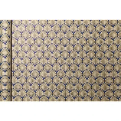 Image of Clairefontaine Ref 223829C Kraft Tiny Rolls Wrapping Paper (Single Roll) 35cm Width x 5m Length, 70gsm Recycled Blue Leaves Design